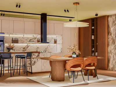 living room-kitchen 3D model