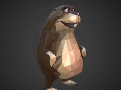 Gopher Cartoon Grey Low Polygon Art Farm Animal Low-poly 3D model