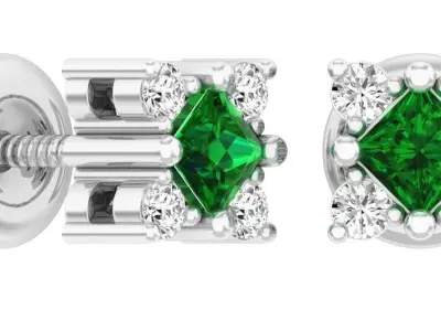 AV 292 Diamond Ladies Square Shape Stud Earrings 3D print model