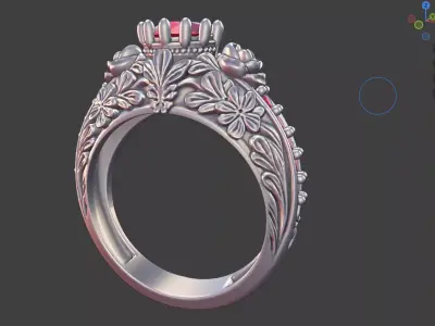 Floral Rose Leaf Ring With Prong set Gemstone 3D print model