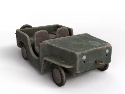 Vintage Wooden Toy Car Low-poly 3D model