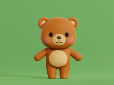 Cartoon Bear  Cute Chibi Kawaii  Illustration  Low-poly 3D model