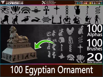 100 Egyptian Ornament Alphas and IMM Brushes Low-poly 3D model