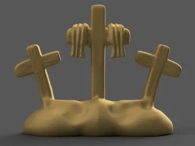 3D Three Crosses on Hill STL Easter Christian Decor 3D print model
