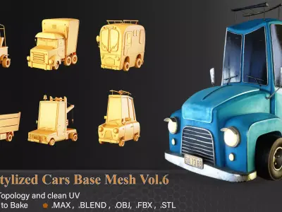 20 Stylized Cars Base Mesh Vol-6 Low-poly 3D model