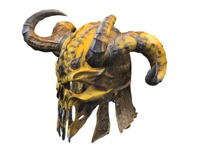 Demonic Skull Helmet with Massive Horns  3D model