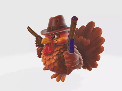Wild West Turkey 3D Model  Funny Cowboy Turkey Figurine 3D print model
