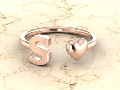 Alphabet Jewelry with Heart Ring S 3D print model