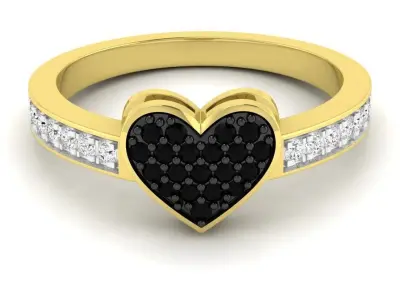 Black and White Diamond Ladies Promise Heart Engagement Ring 3D print model