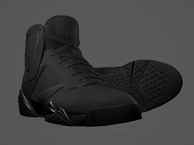 PBR Air Jordan 7-retro sneakers AllBlack colorway Low-poly 3D model
