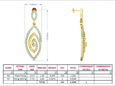 Women Earring 3DM STL OBJ FBX Render Details 3D print model 9