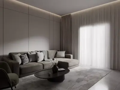 Modern Living Room TV Wall - 3D Interior Render Pack 3D model