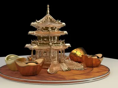 chinese tower with yuanbao 3D model