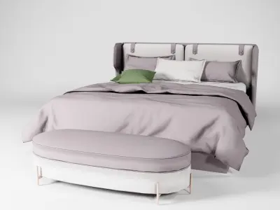 Modern King size Bed Low-poly 3D model