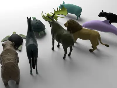10 low poly colored animals pack Low-poly 3D model