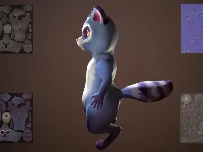 Game-ready raccoon animated Low-poly 3D model