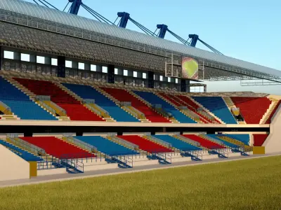 Stadium seating tribune wide high detail 3D model