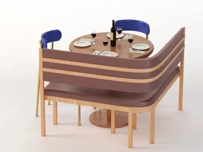 Banquette With Bar Table and Chair Set 3D model