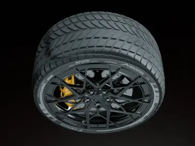 Car Wheel with Brake Caliper 3D model