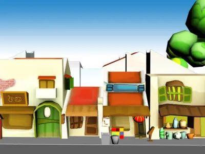 Old House Cartoon package Low-poly 3D model