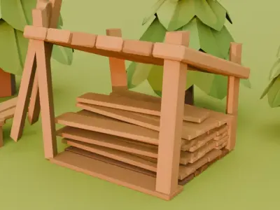 Low Poly Forest Lumber Camp Stylized 3D Environment Pack Free low-poly 3D model