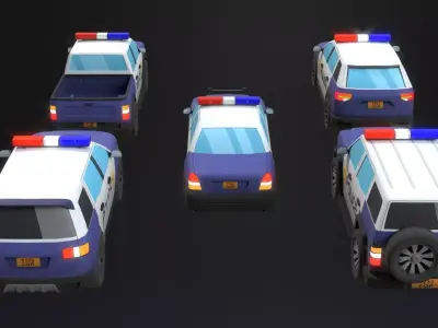 5 Lowpoly generic police cars pack Low-poly 3D model