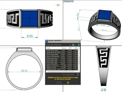 Man ring with a stone 3D print model 3D print model