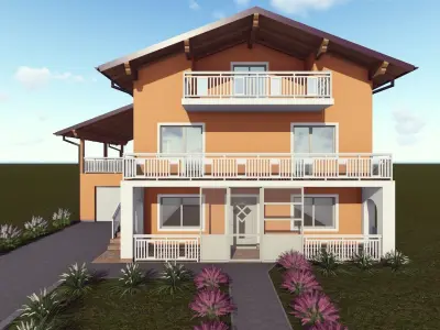 House with balconies and stairs 3D model