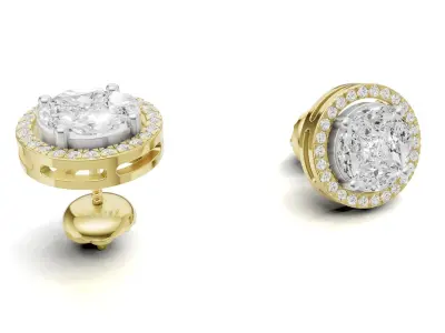 Round Diamond Cluster Stud with Marquise and Princess 3D print model