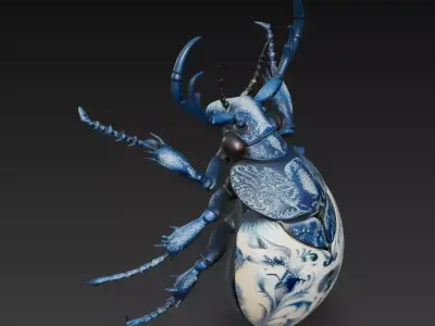 Royal Porcelain Beetle - Blue Decorative Sculpture 3D Model 3D print model
