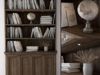 wooden library bookcase 3D model