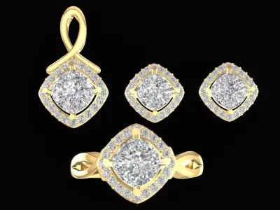 Luxury Square Halo Diamond Jewelry Set 3D Model 3150 3D print model