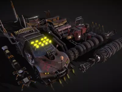 Next generation armed small car Low-poly 3D model