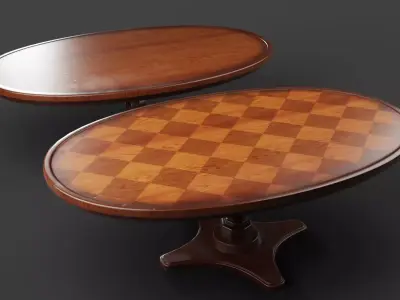 Oval wooden vintage coffee table Low-poly 3D model