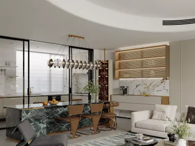 Luxury living and dining room interior 3D model get