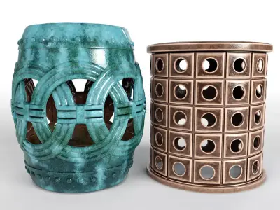 Garden Stools Set 01 3D model