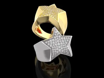 Star ring with diamonds 3D print model