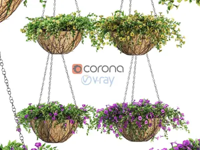 Flowers in a flower pot on a chain - Petunia - 4 models 3D model