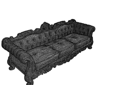 Baroque Red Velvet Ornate Sofa Low-poly 3D model