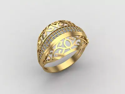 Women Ring With Stone Diamond Ready STL 3DM Models Womens Rings 3D print model 4