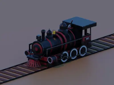 Stylized Locomotive Low-poly 3D model