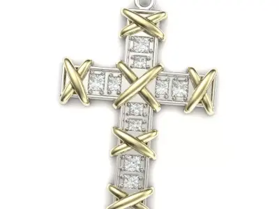 G0489 cross pendant with diamonds 3D print model
