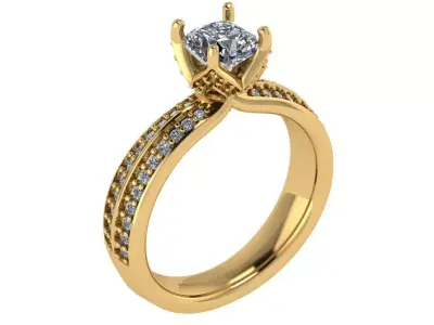 round solitaire 2 row of diamond on shank  3D print model