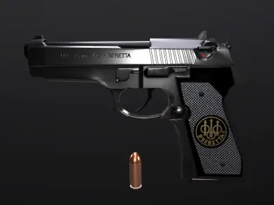 Beretta M9 and Bullet Low-poly 3D model
