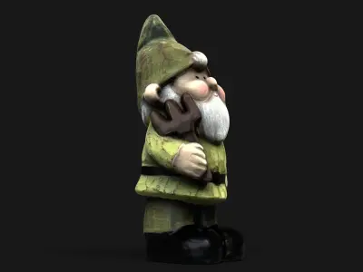 Wooden dwarf statue Low-poly 3D model