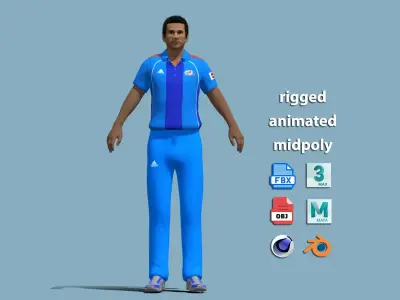 A-Pose Rigged Sachin Tendulkar 3D model
