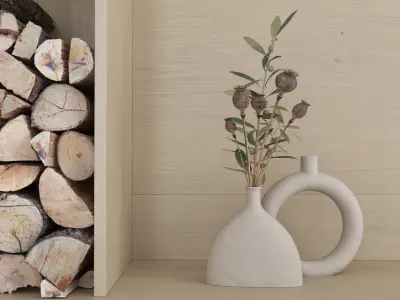 Decorative wall with fireplace set 17 3D model