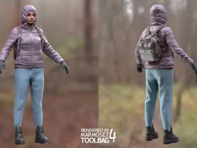 Woman - Winter Outfit 3 - Modular - Rigged Low-poly 3D model