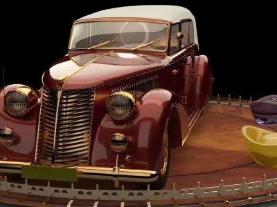 Chinese gold ingot with classic car 3D model