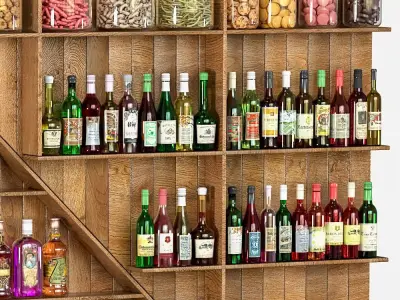 WoodBar bar with shelves and stools 3D model